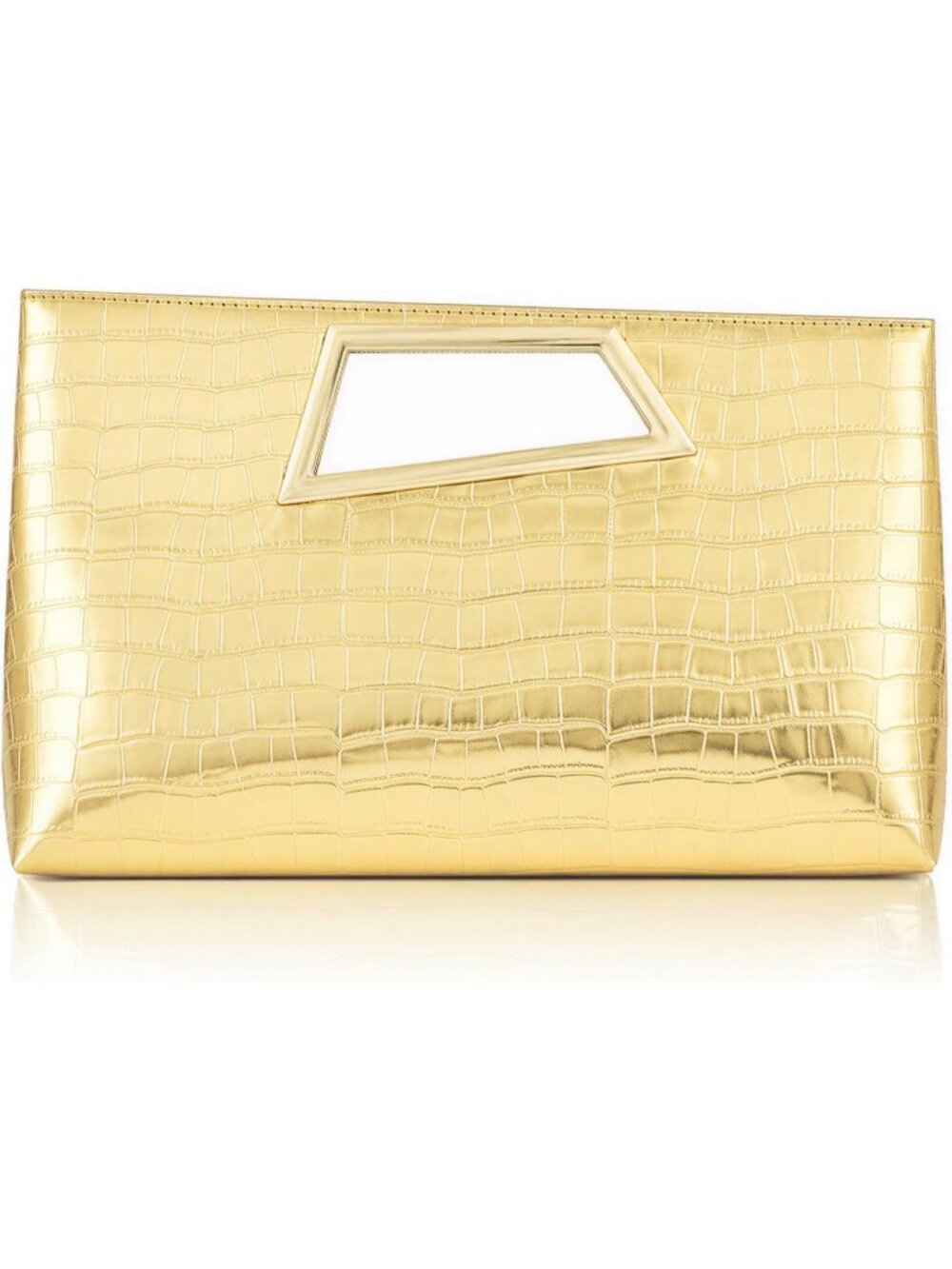 Women's Bright Gold Pu Leather Clutch Purse Metallic Handle Evening Handbag